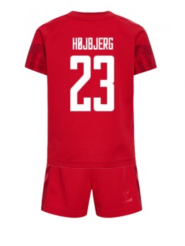 Otroški Nogometna dresi replika Danska Pierre-Emile Hojbjerg #23 Domači SP 2022 Kratek rokav (+ hlače)